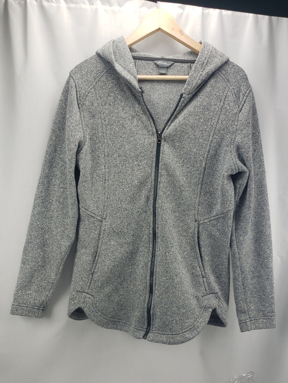 Eddie Bauer Heathered Gray Full-Zip Hooded Sweater Fleece Jacket Size L